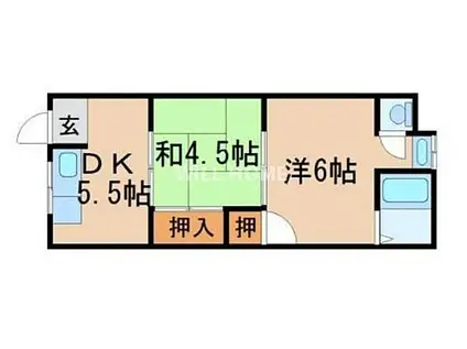 南海加太線 東松江駅(和歌山) 徒歩19分 2階建 築54年(2K/1階)の間取り写真