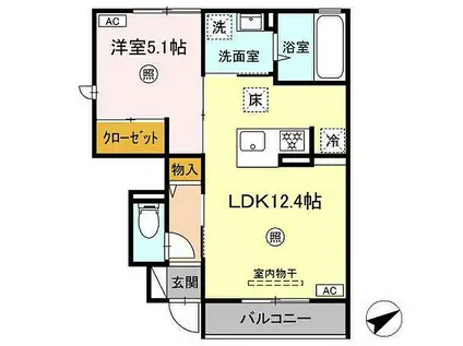 ひまわり(1LDK/1階)の間取り写真