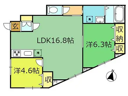 JR常磐線 北小金駅 徒歩5分 2階建 築1年(2LDK/1階)の間取り写真
