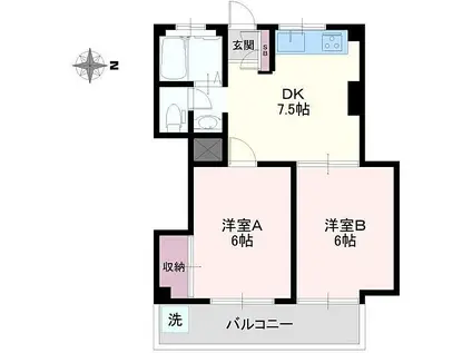 第二ルナマンション(2DK/6階)の間取り写真
