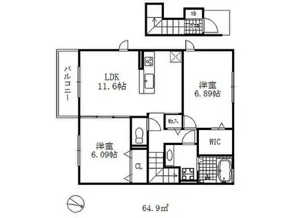 パルナシアン鴨子ケ原(2LDK/2階)の間取り写真