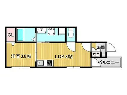 ローズガーデン矢田Ⅱ(1LDK/2階)の間取り写真