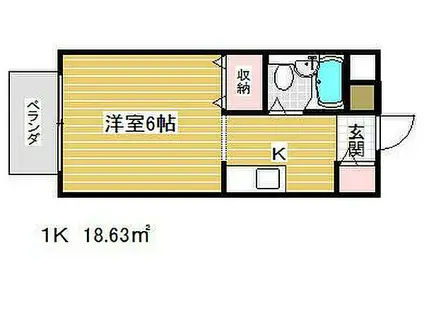 中山手ガーデンパレスB棟(1K/1階)の間取り写真