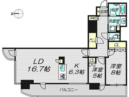 ローレルタワー堺筋本町(2LDK/24階)の間取り写真