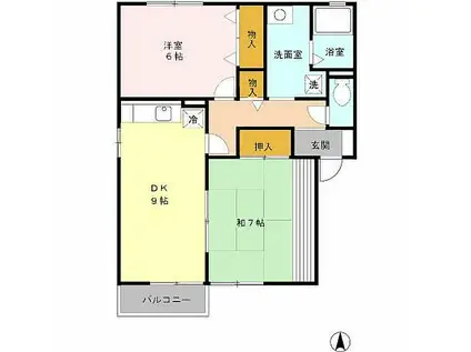 ウィング三宅A棟(2DK/2階)の間取り写真