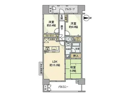 ロータリーマンション大津京パークワイツ(3LDK/5階)の間取り写真