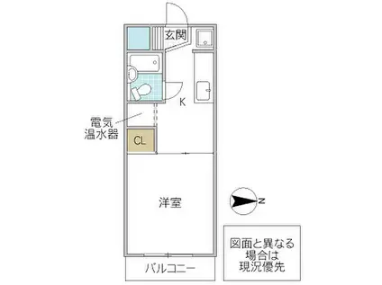 JR常磐線 水戸駅 徒歩15分 7階建 築45年(1K/5階)の間取り写真