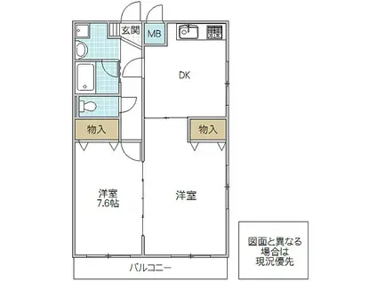 フローラ新荘(2DK/2階)の間取り写真
