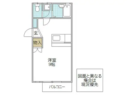 西古内ハイツ B棟(ワンルーム/2階)の間取り写真