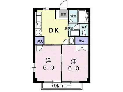 ニューシティコスモIII(2DK/2階)の間取り写真