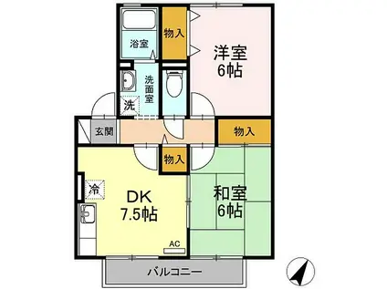 セジュール風夏(2DK/1階)の間取り写真