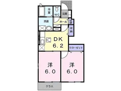JR山陽本線 小野田駅 徒歩15分 2階建 築17年(2DK/1階)の間取り写真