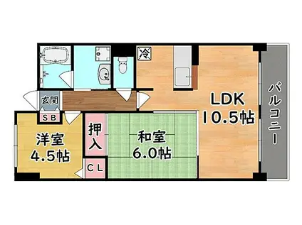 阪急神戸本線 王子公園駅 徒歩10分 4階建 築26年(2LDK/4階)の間取り写真