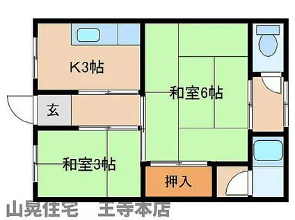 近鉄生駒線 平群駅 徒歩3分 3階建 築45年(2K/3階)の間取り写真