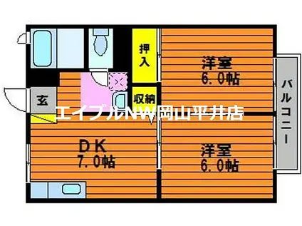 JR赤穂線 邑久駅 徒歩10分 2階建 築33年(2DK/2階)の間取り写真