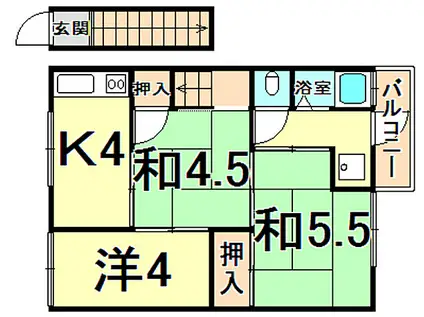 阪急神戸本線 武庫之荘駅 徒歩12分 2階建 築54年(3K/2階)の間取り写真