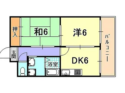 神戸市西神・山手線 湊川公園駅 徒歩5分 9階建 築34年(2DK/5階)の間取り写真