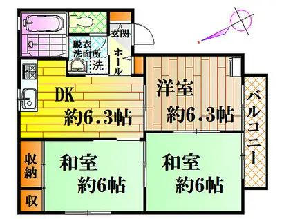 広島県山県郡北広島町 2階建 築35年(3DK/2階)の間取り写真