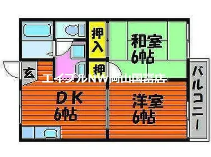 JR山陽本線 和気駅 徒歩2分 2階建 築31年(2DK/2階)の間取り写真