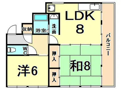 阪神本線 杭瀬駅 徒歩5分 5階建 築52年(2LDK/2階)の間取り写真