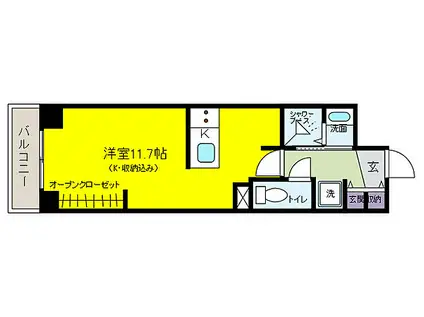 フレックス芦屋(ワンルーム/9階)の間取り写真