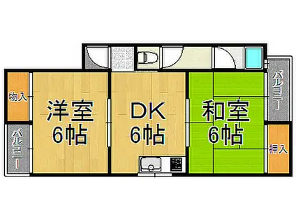 JR東海道・山陽本線 立花駅 徒歩16分 4階建 築50年(2DK/2階)の間取り写真