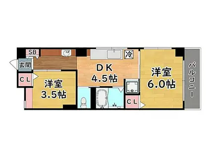 阪急神戸本線 王子公園駅 徒歩2分 5階建 築48年(2DK/4階)の間取り写真
