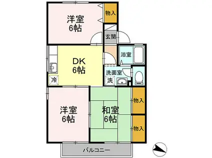 セジュール西桃山B(3DK/2階)の間取り写真