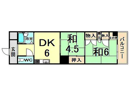 JR東海道・山陽本線 尼崎駅(ＪＲ) 徒歩7分 7階建 築36年(2DK/2階)の間取り写真