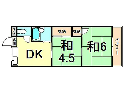 阪急神戸本線 園田駅 徒歩17分 3階建 築38年(2DK/3階)の間取り写真