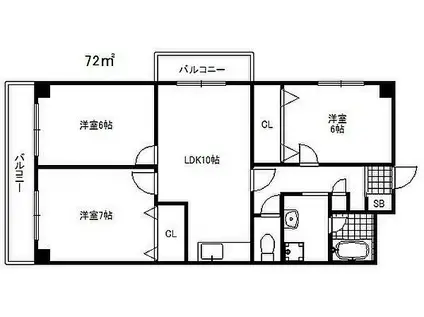 リバーサイド青谷(3LDK/3階)の間取り写真