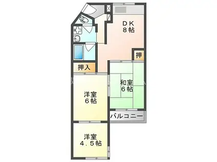 京阪本線 古川橋駅 徒歩15分 4階建 築37年(3DK/4階)の間取り写真