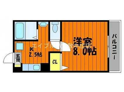 JR山陽本線 中庄駅 徒歩17分 2階建 築29年(1K/2階)の間取り写真