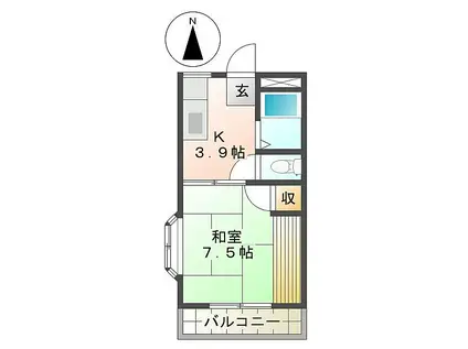 ハイツ南風K(1K/2階)の間取り写真