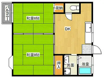 JR芸備線 戸坂駅 徒歩7分 2階建 築47年(2DK/2階)の間取り写真