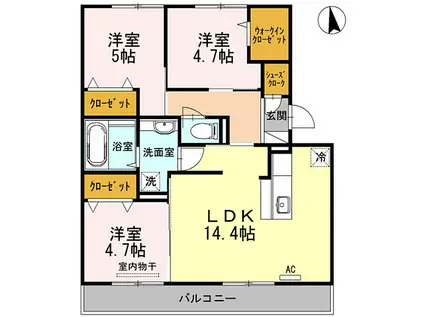 黒石ヒルズ(3LDK/3階)の間取り写真