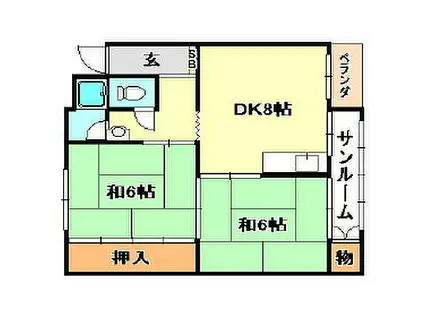 神戸市西神・山手線 板宿駅 徒歩9分 5階建 築58年(2LDK/4階)の間取り写真