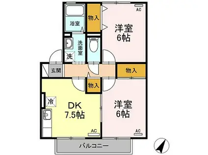 セジュール風夏(2DK/2階)の間取り写真