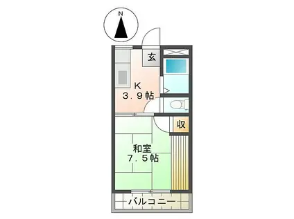 ハイツ南風K(1K/3階)の間取り写真