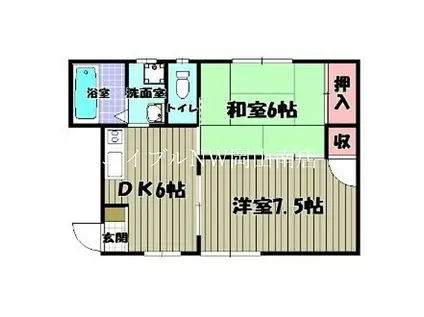 JR山陽本線 岡山駅 バス乗車時間：30分 洲崎バス停で下車 徒歩6分 2階建 築25年(2DK/2階)の間取り写真