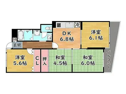 阪急神戸本線 六甲駅 徒歩10分 3階建 築38年(4DK/1階)の間取り写真