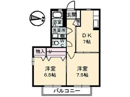 JR山陽本線 天神川駅 徒歩15分 2階建 築20年(2DK/1階)の間取り写真
