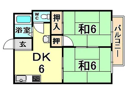 阪神本線 大物駅 徒歩5分 2階建 築37年(2DK/1階)の間取り写真