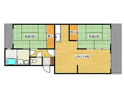 JR山陽本線 新井口駅 徒歩17分 4階建 築42年(2LDK/4階)の間取り写真