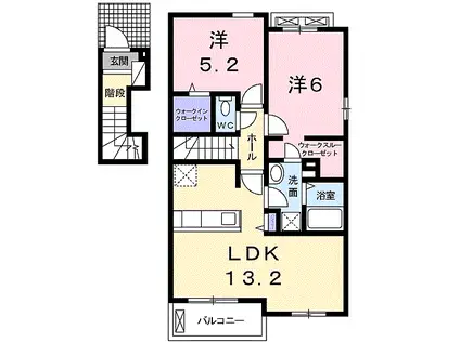 JR宇部線 琴芝駅 徒歩26分 2階建 築6年(2LDK/2階)の間取り写真