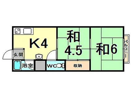 阪神本線 出屋敷駅 徒歩5分 2階建 築40年(2DK/1階)の間取り写真