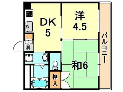 スカイハイツ五和(2DK/2階)の間取り写真
