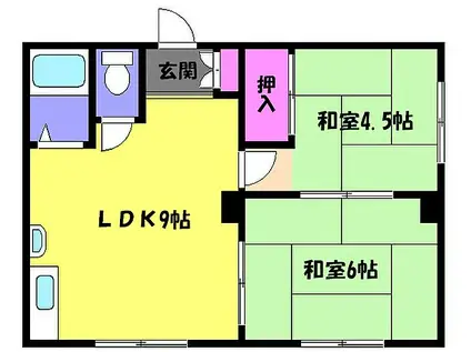 阪神本線 御影駅(阪急) 徒歩5分 4階建 築43年(2LDK/4階)の間取り写真