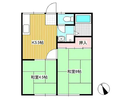 しなの鉄道 上田駅 徒歩33分 2階建 築39年(2K/2階)の間取り写真