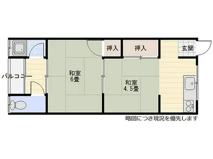 JR東海道・山陽本線 千里丘駅 徒歩13分 2階建 築51年(2K/2階)の間取り写真